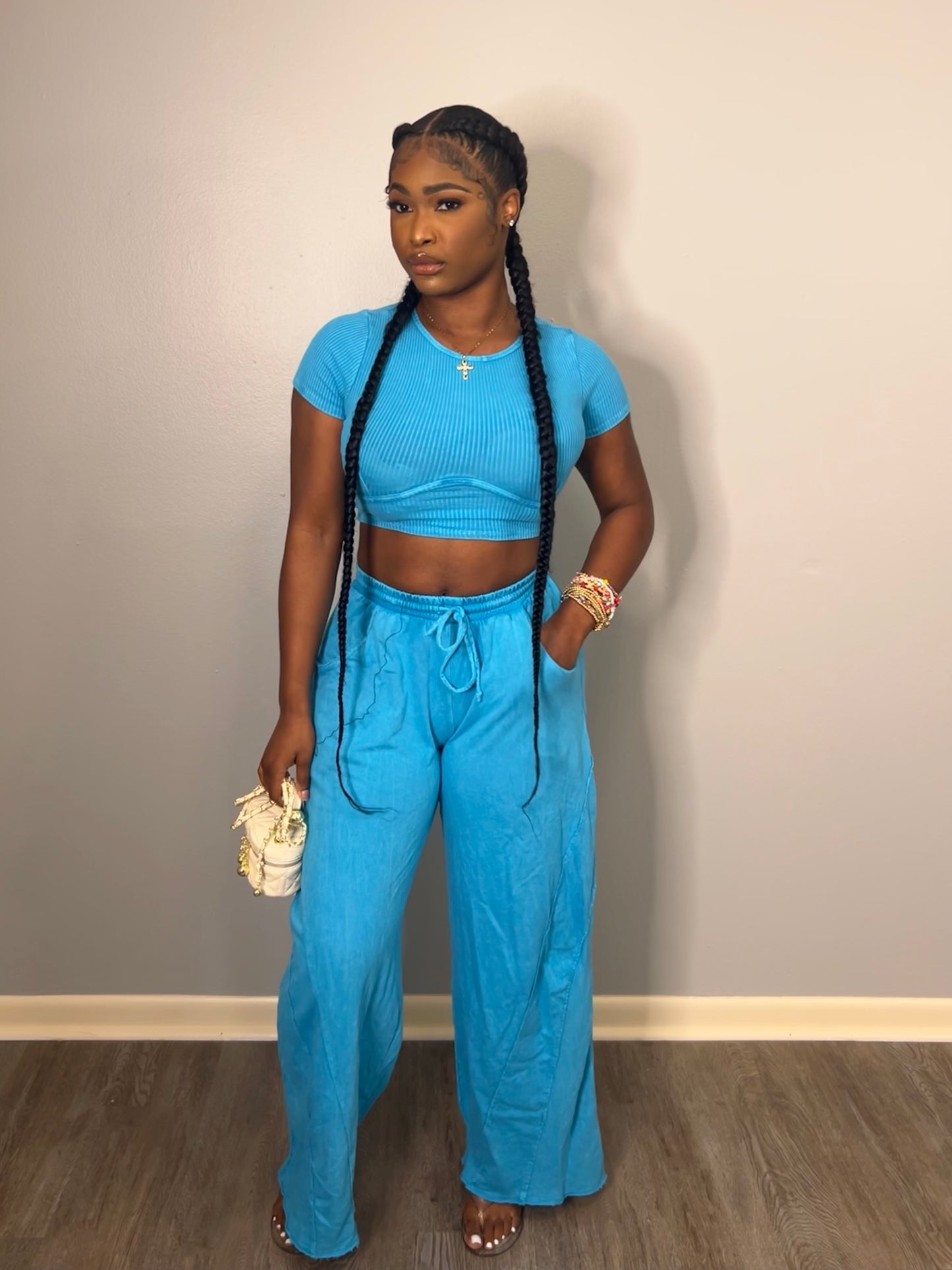 Turquoise Wide Leg Pants Set