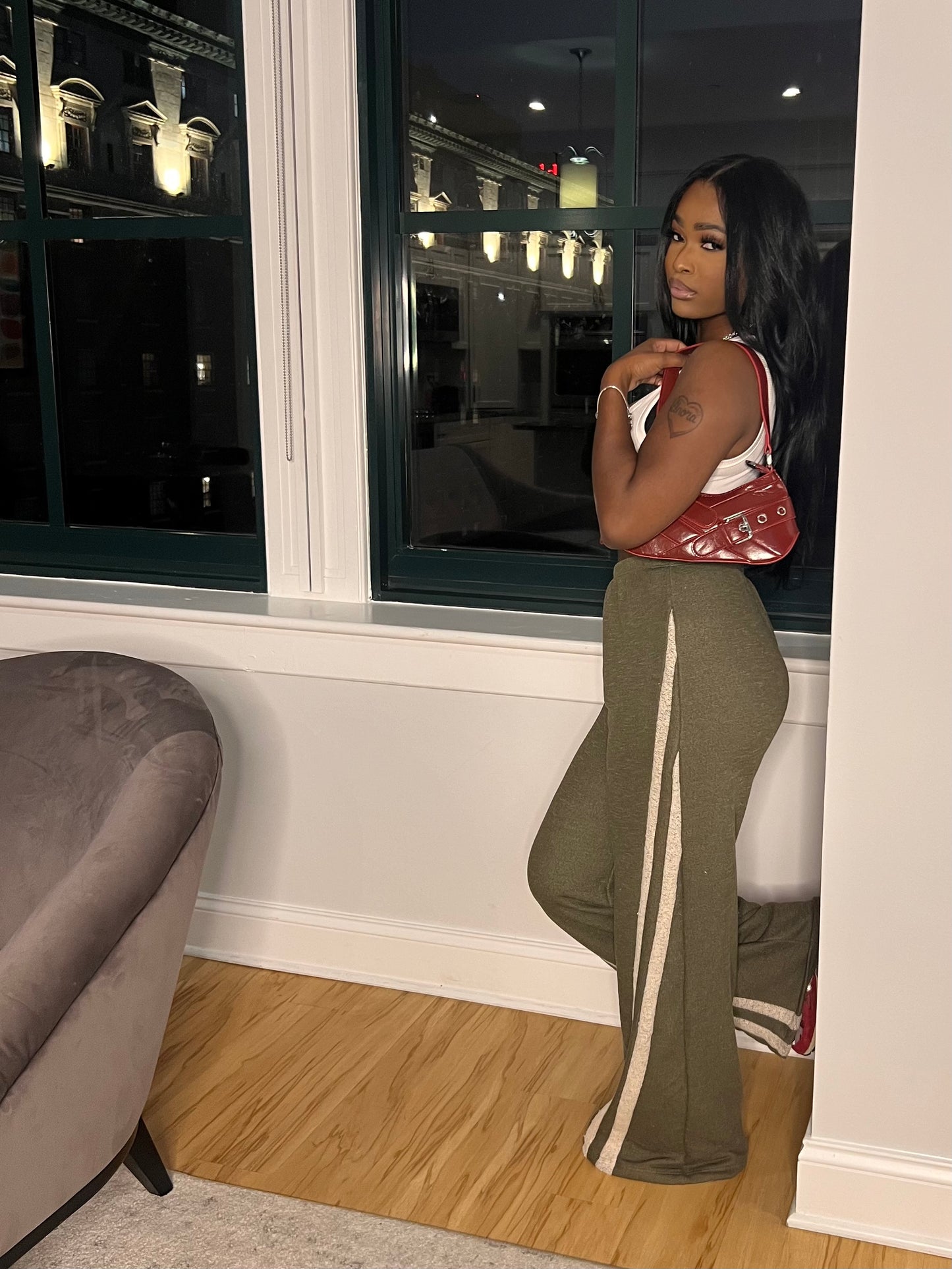 Wide Leg Sweatpants | Olive