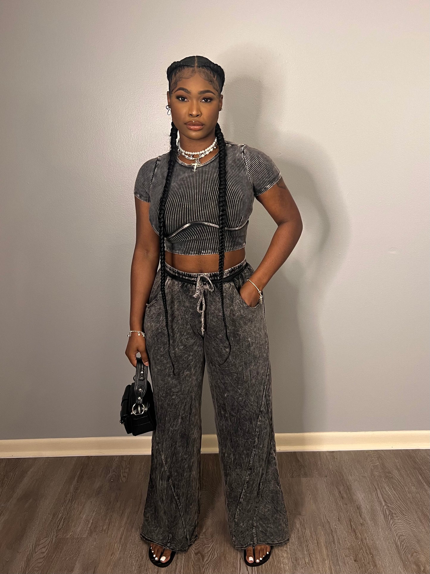 Black Wide Leg Pants Set