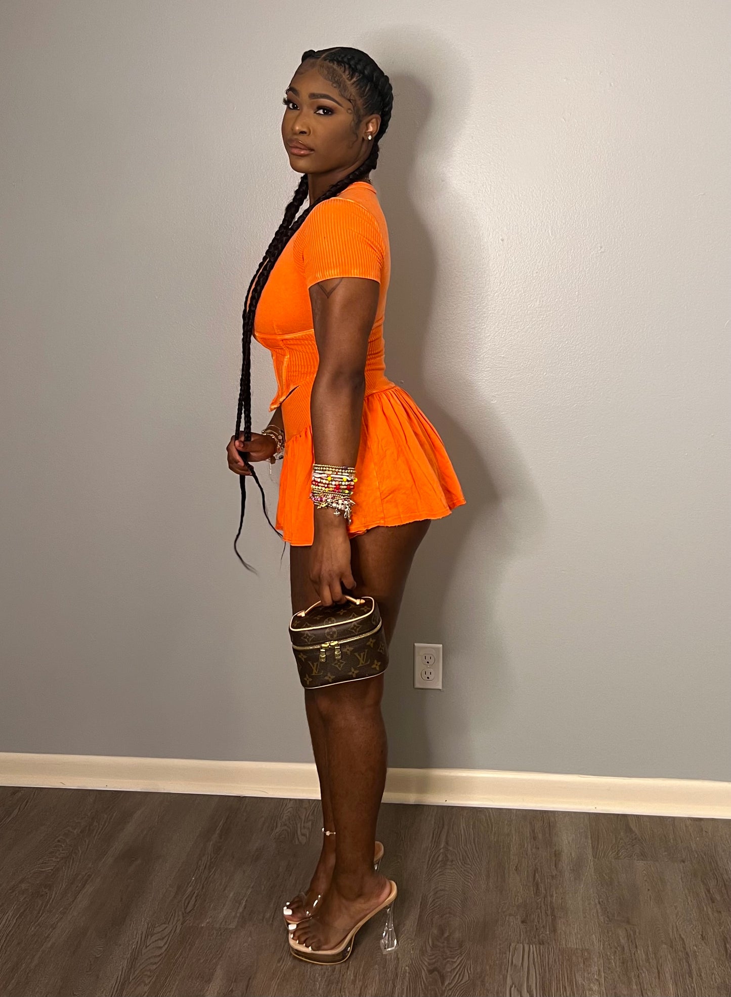 Tangerine | Pleated Mini skirt set