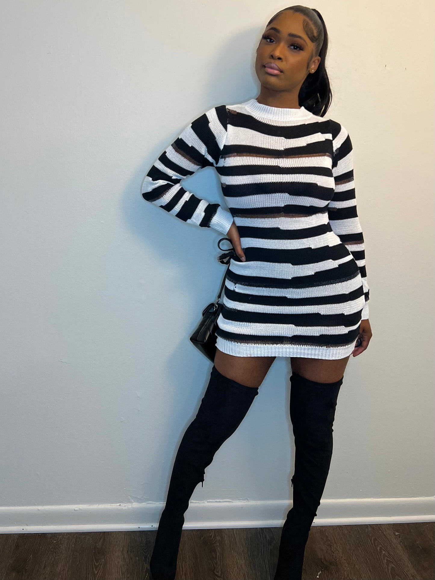 Stripped Knit Mini Dress