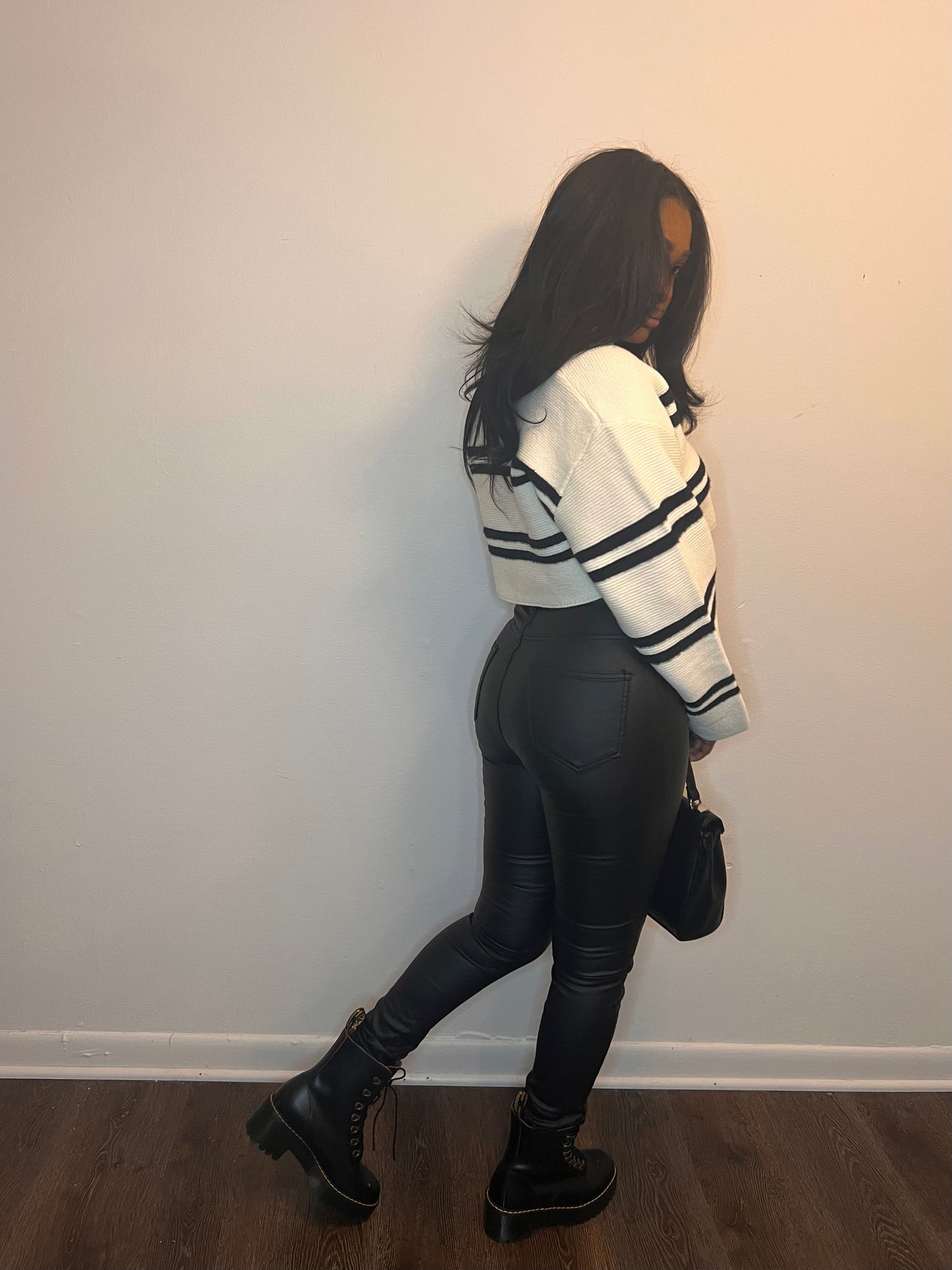 Stripped Knit Cropped Sweater
