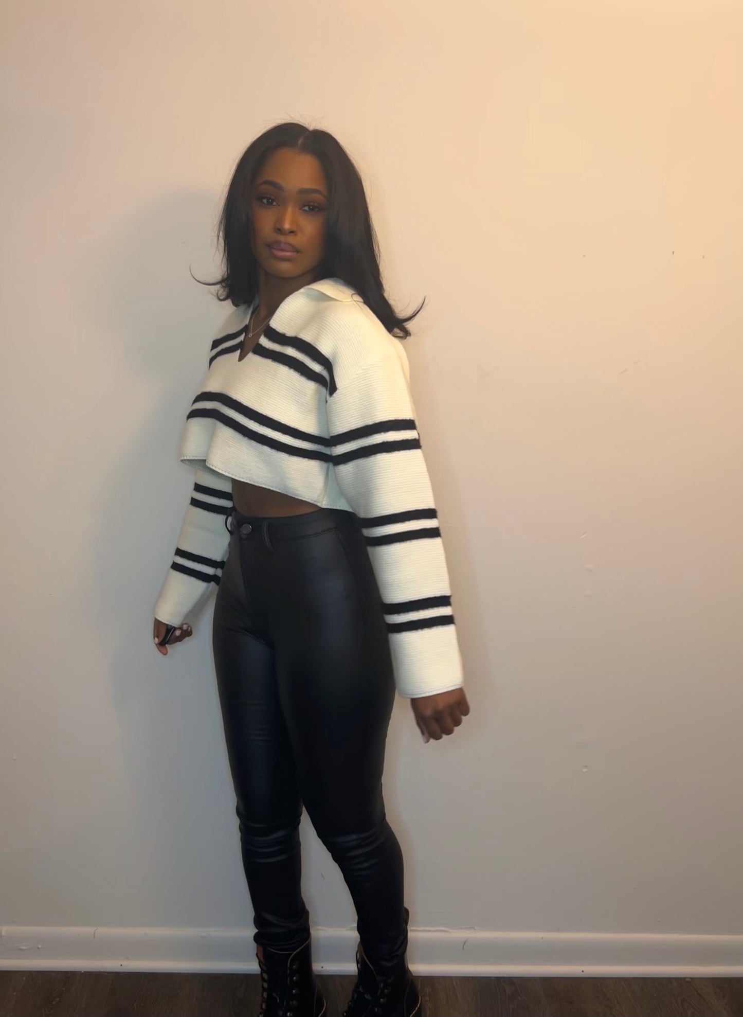 Stripped Knit Cropped Sweater