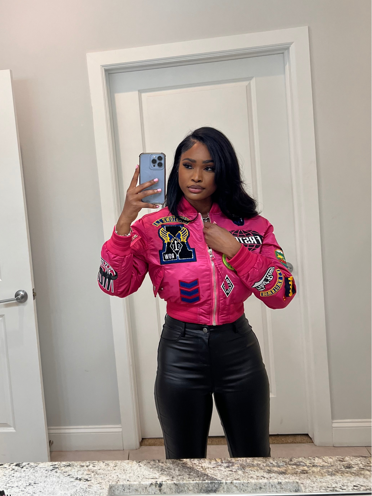Fly Girl Varsity Bomber | Pink