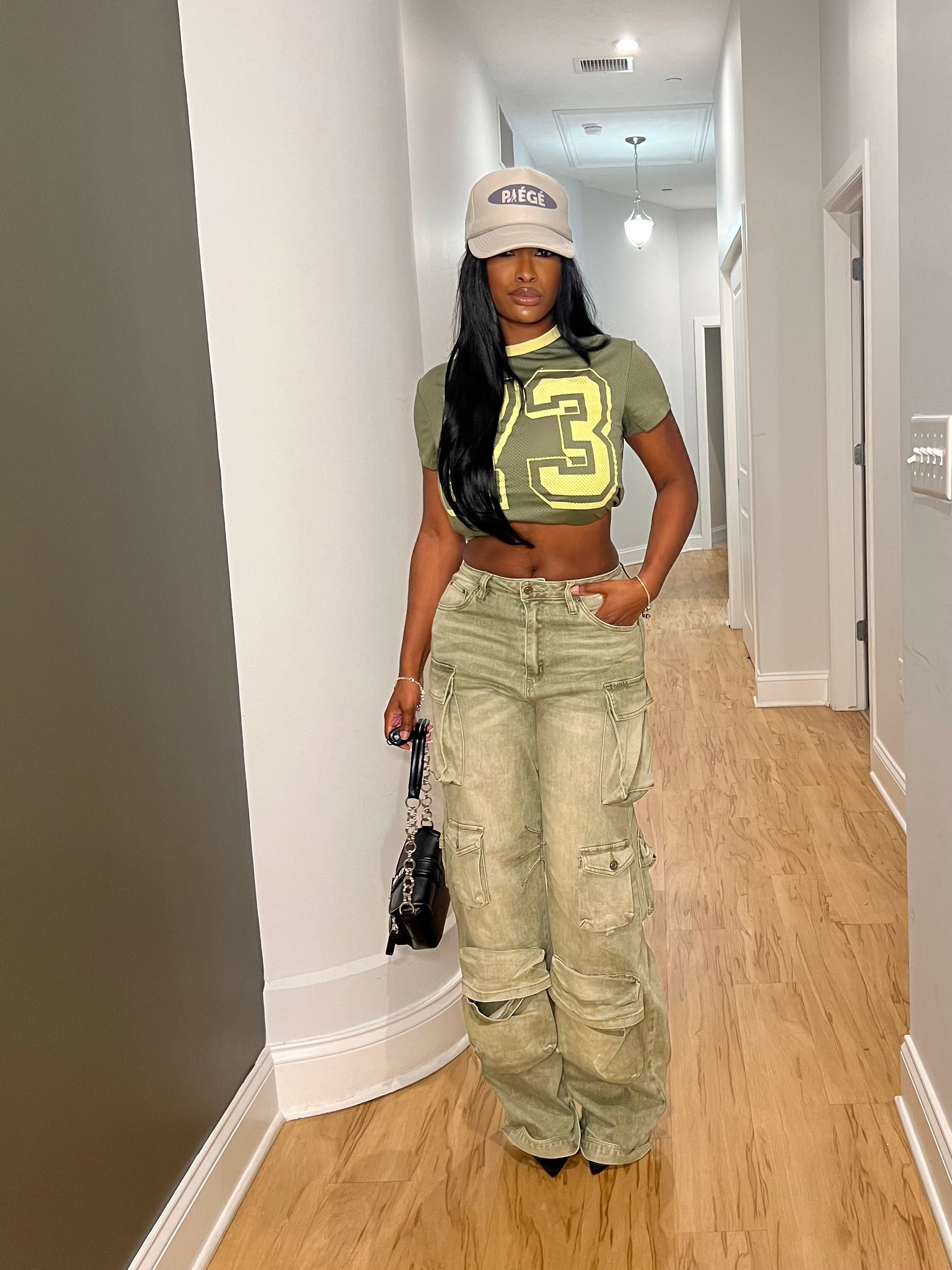Green Denim Cargo Pants