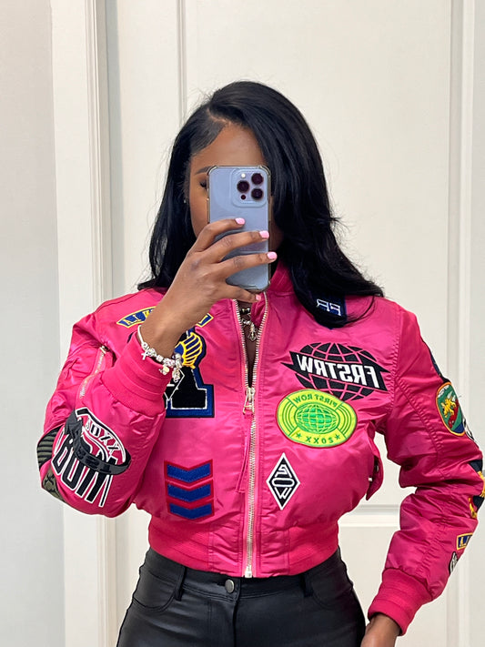 Fly Girl Varsity Bomber | Pink