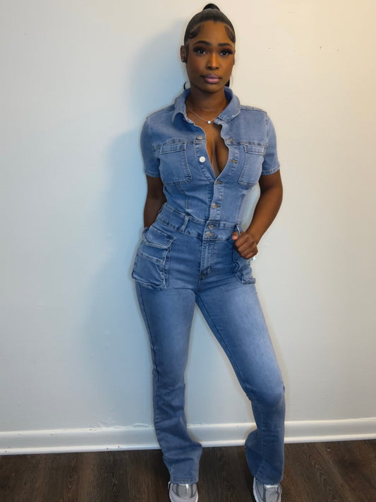 Flared Denim Jumpsuit