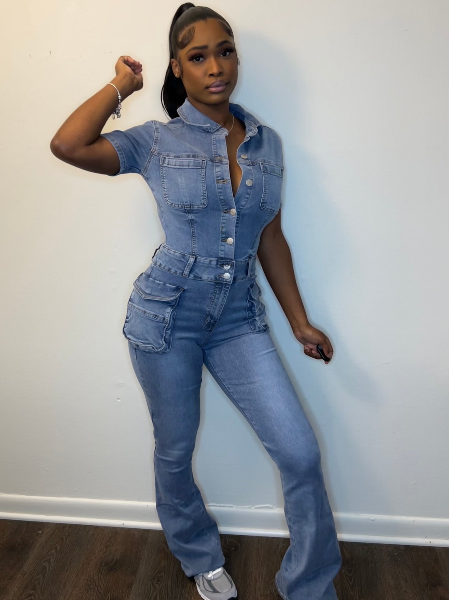 Flared Denim Jumpsuit