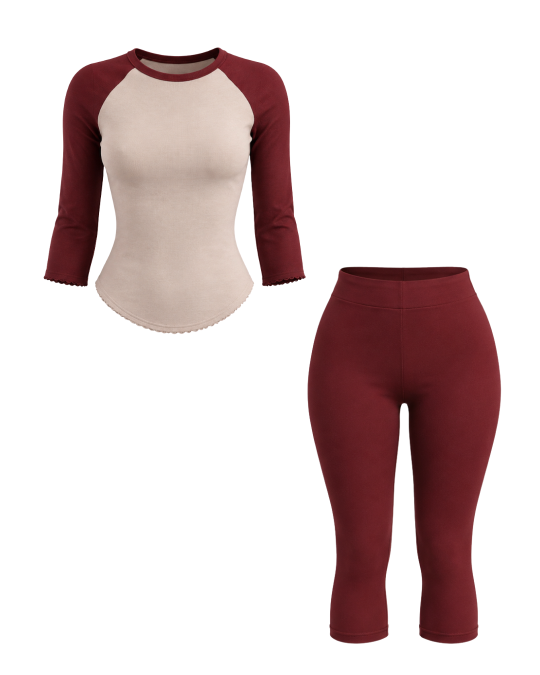 Campfire Capri Set - Raglan Top - Leggings - Wine Red