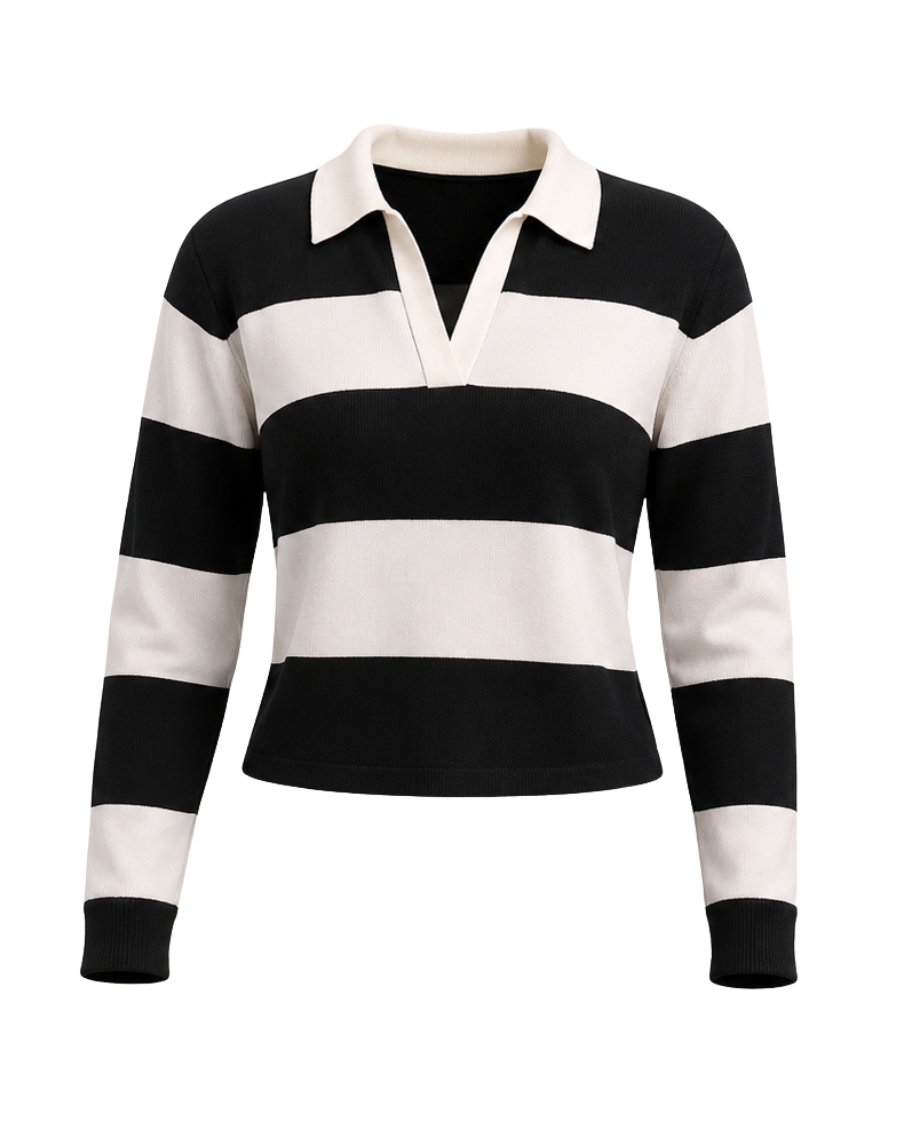 Classic Stripped Polo - Black - White