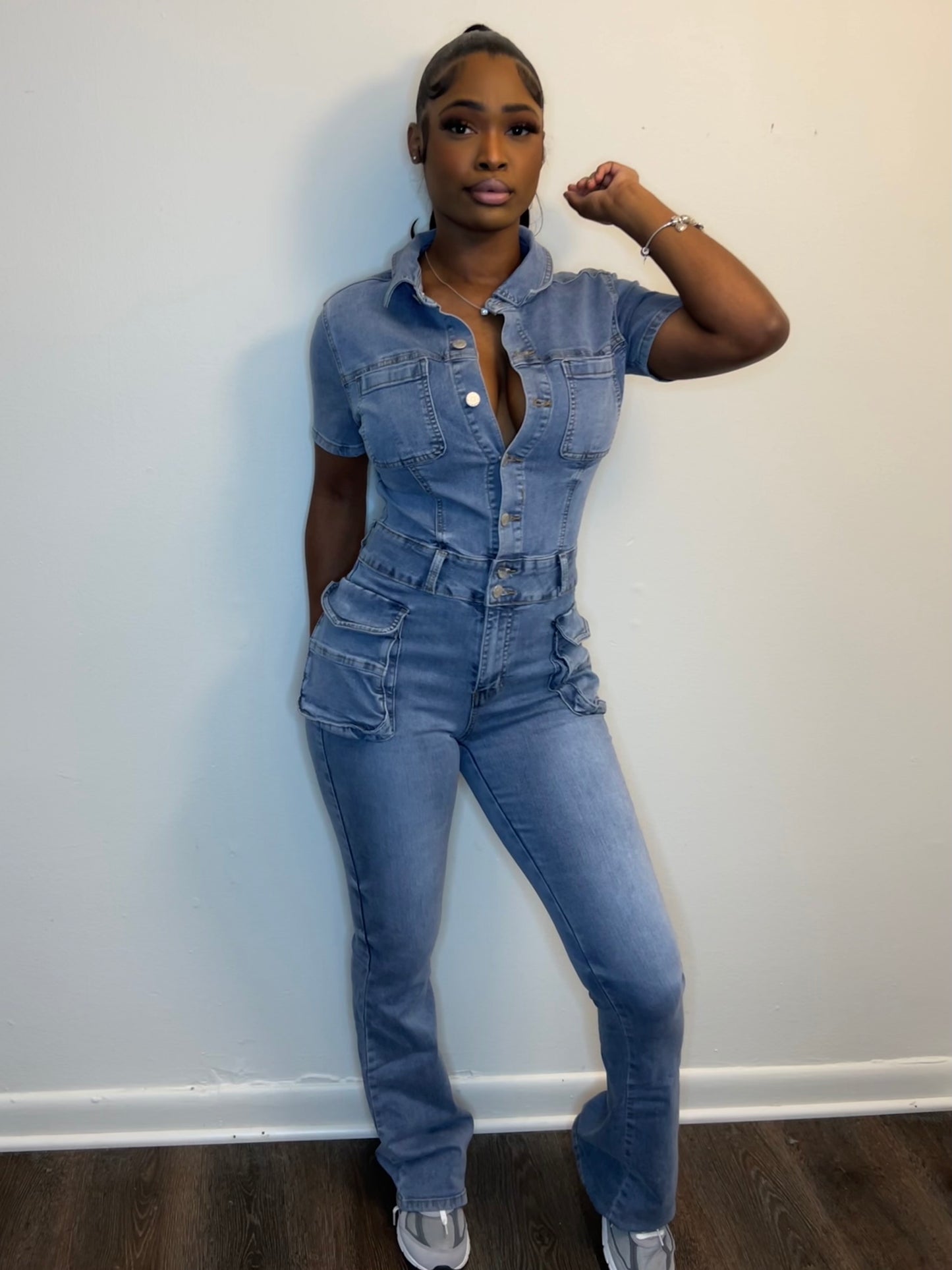 Flared Denim Jumpsuit