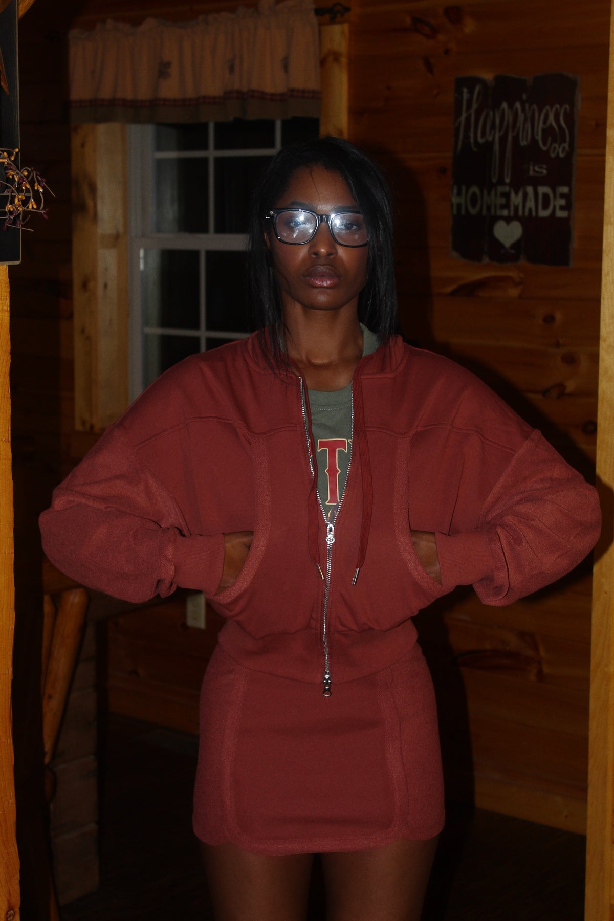 Pumpkin - Oversized - Double Zipper Hoodie - Mini Skirt - Set