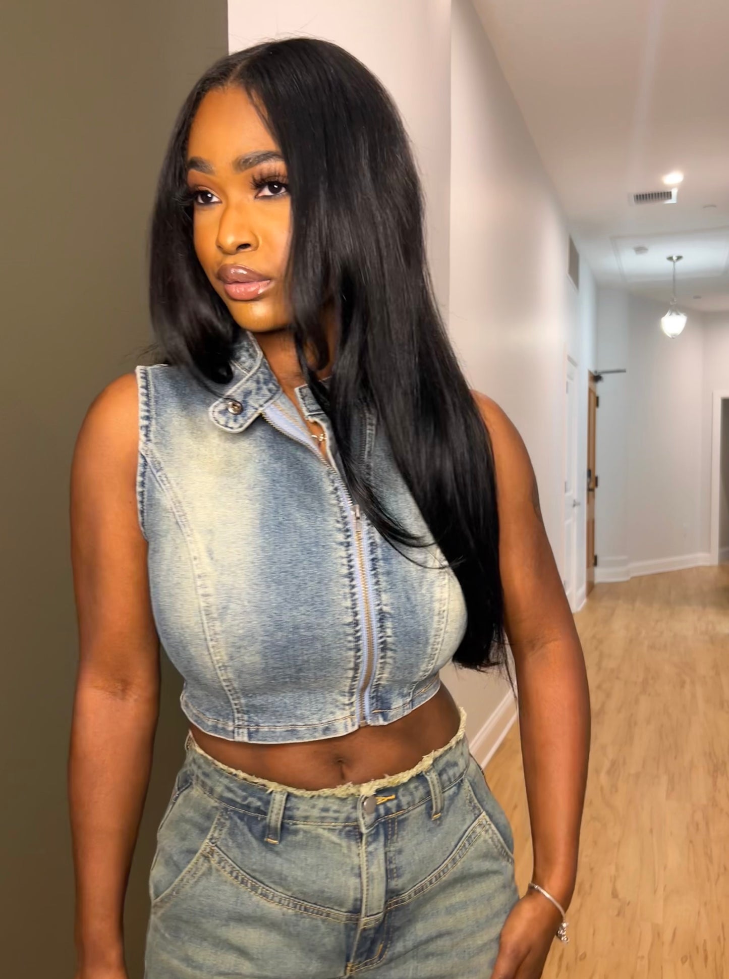 Denim Zip-Up Crop Top
