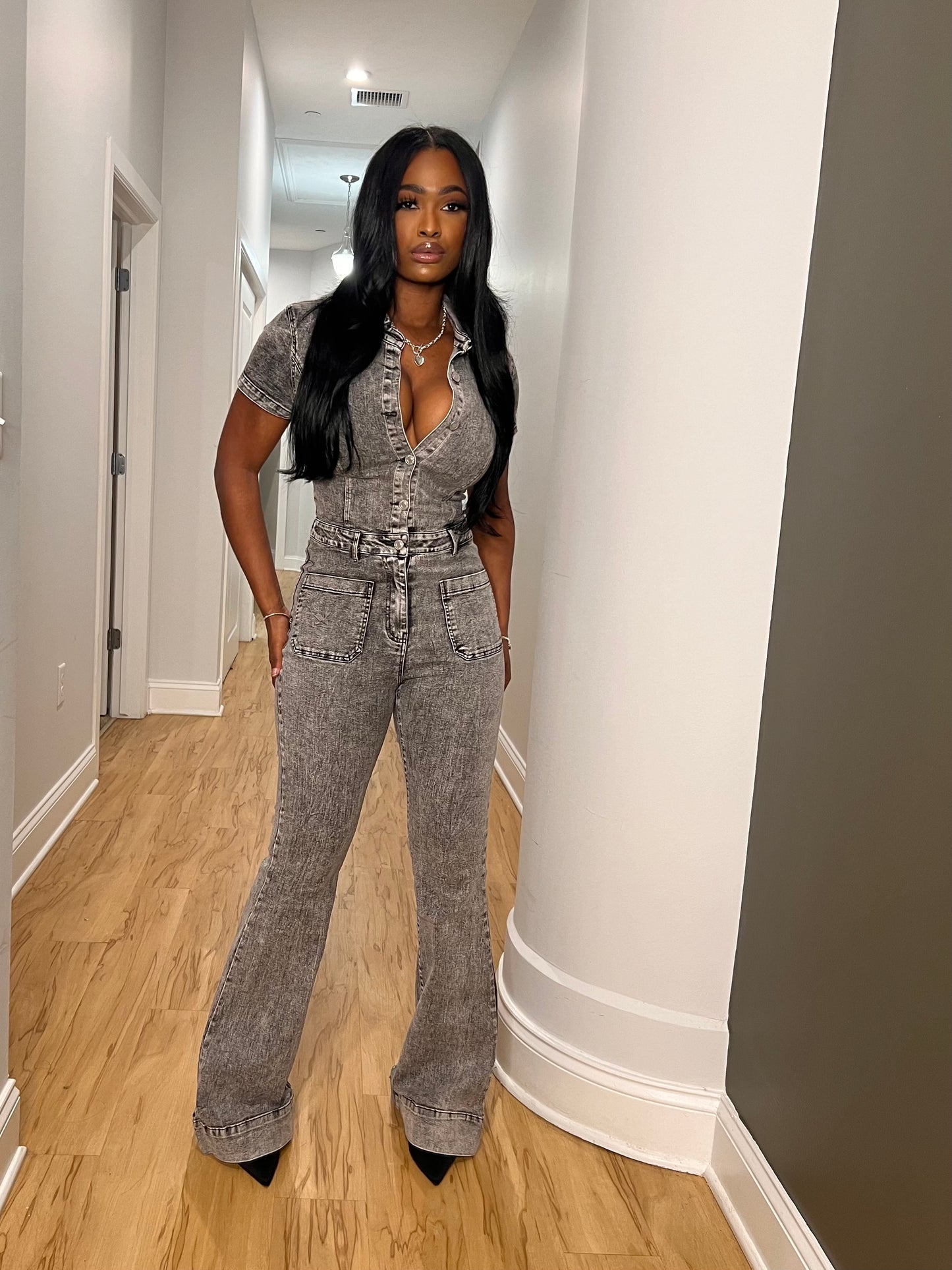 Acid Wash Denim Jumpsuit