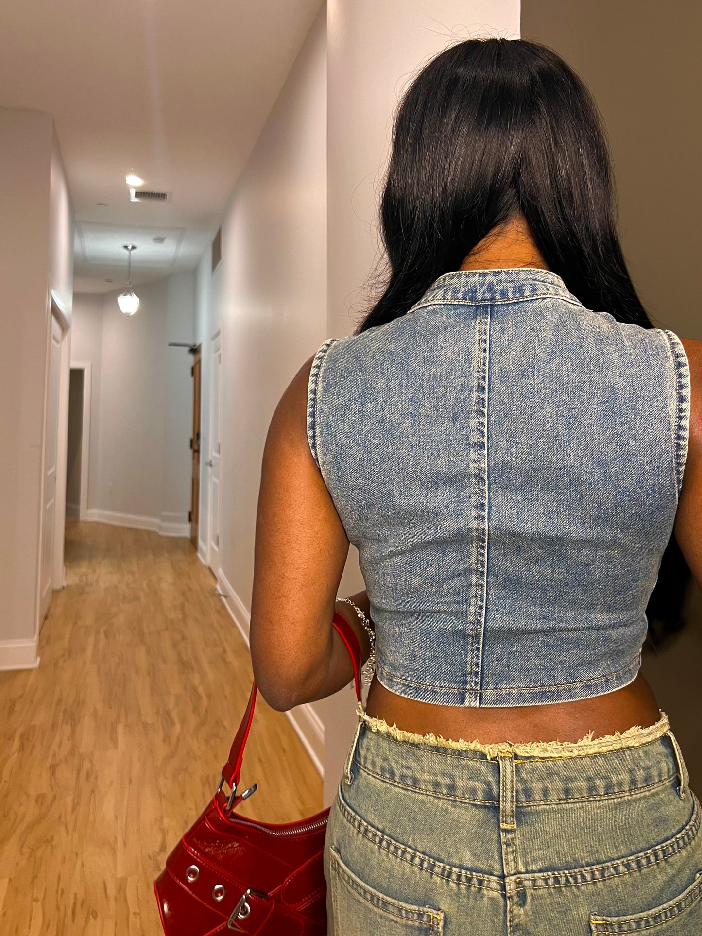 Denim Zip-Up Crop Top