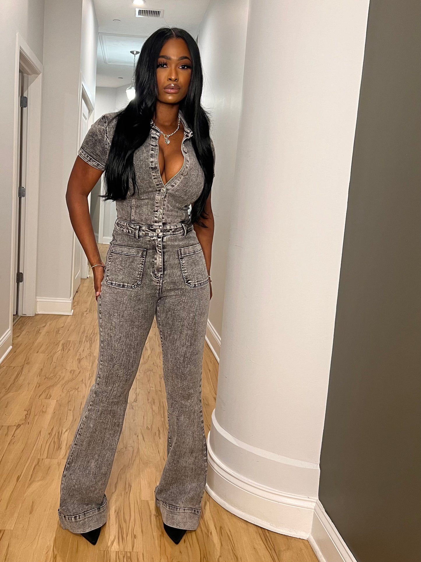 Acid Wash Denim Jumpsuit