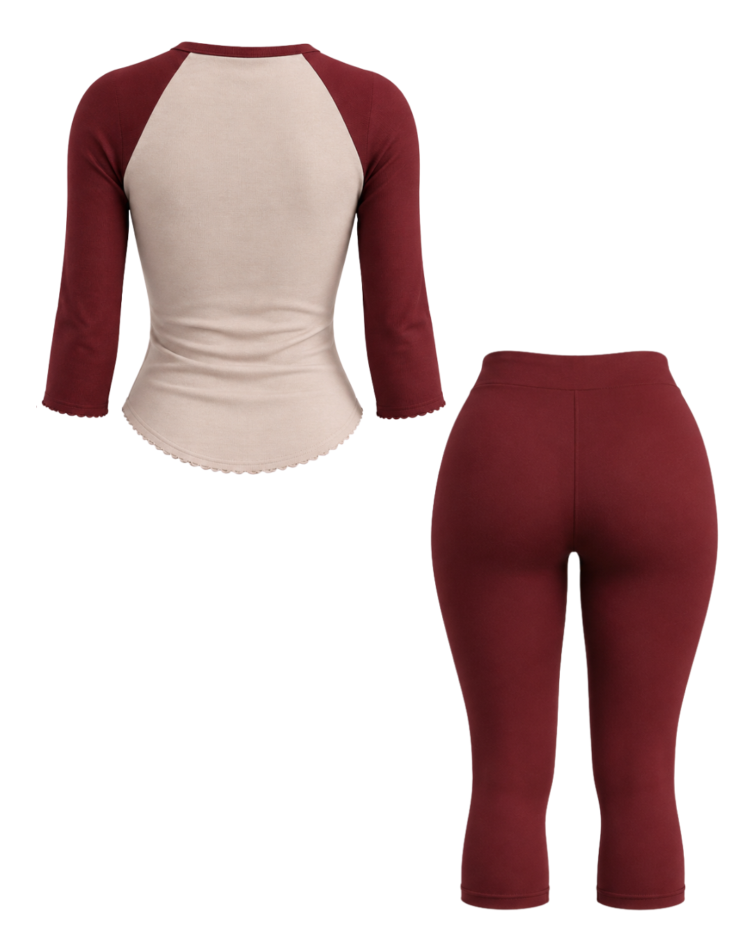 Campfire Capri Set - Raglan Top - Leggings - Wine Red