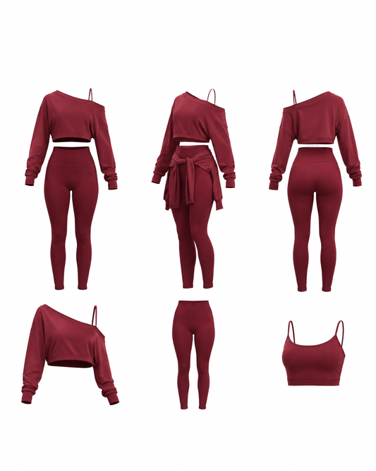 Autumn Red - 3pc - cropped - Leggings - Tank