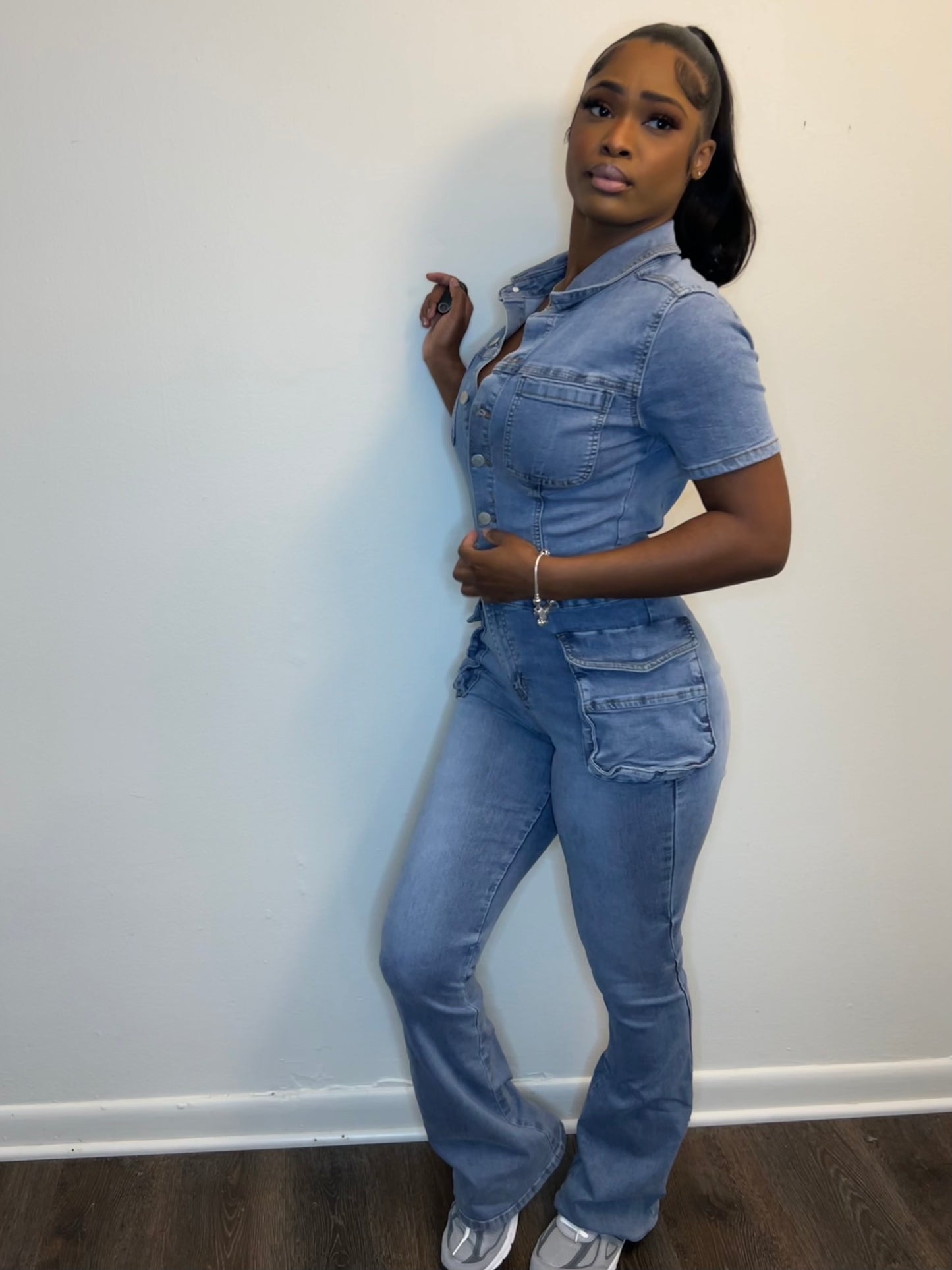 Flared Denim Jumpsuit