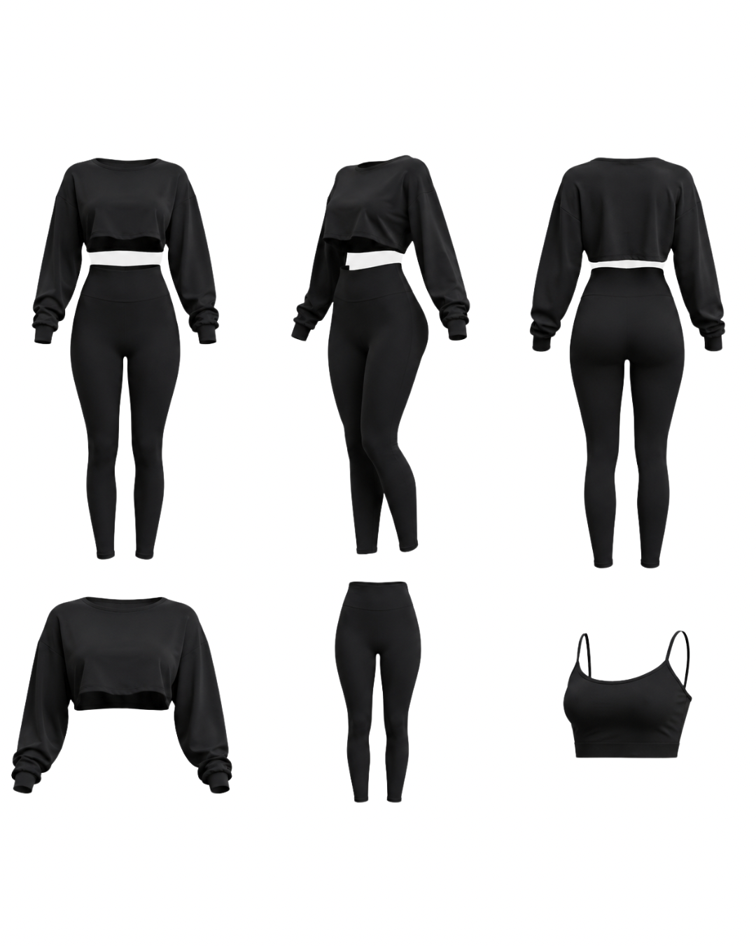 Black - 3pc - cropped - Leggings - Tank