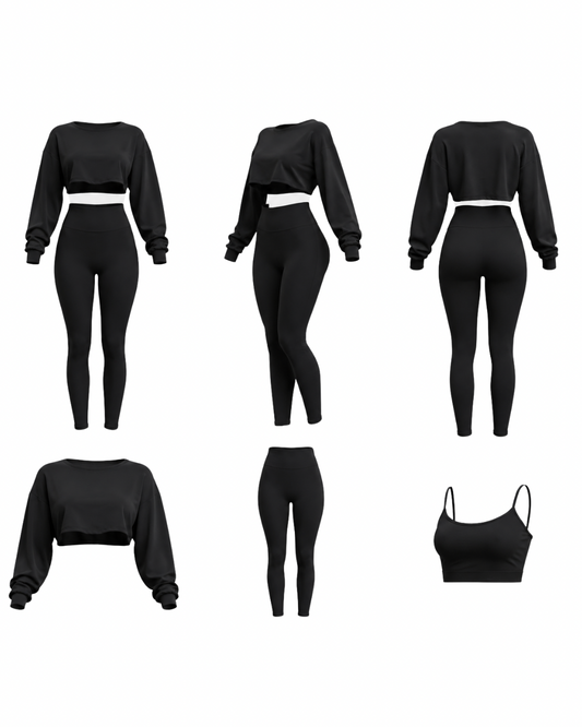 Black - 3pc - cropped - Leggings - Tank