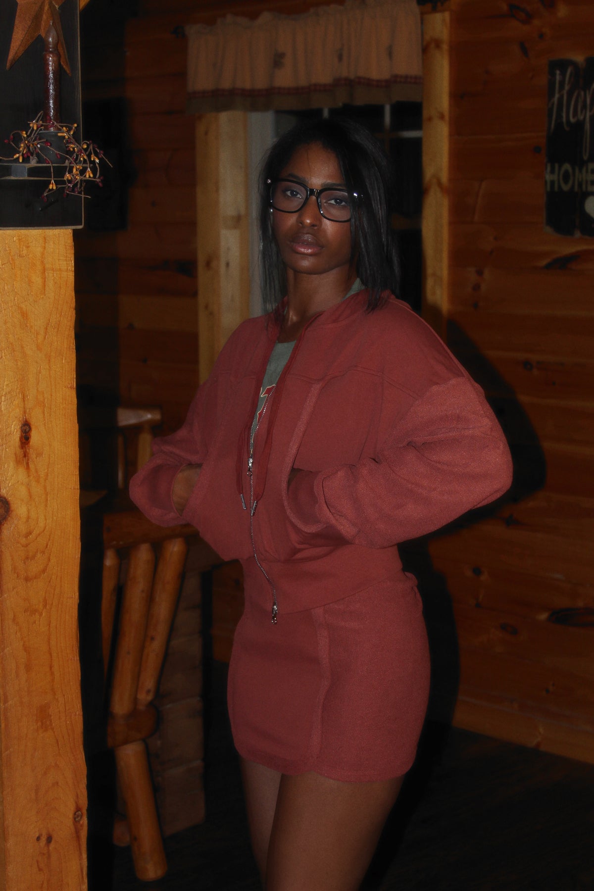 Pumpkin - Oversized - Double Zipper Hoodie - Mini Skirt - Set