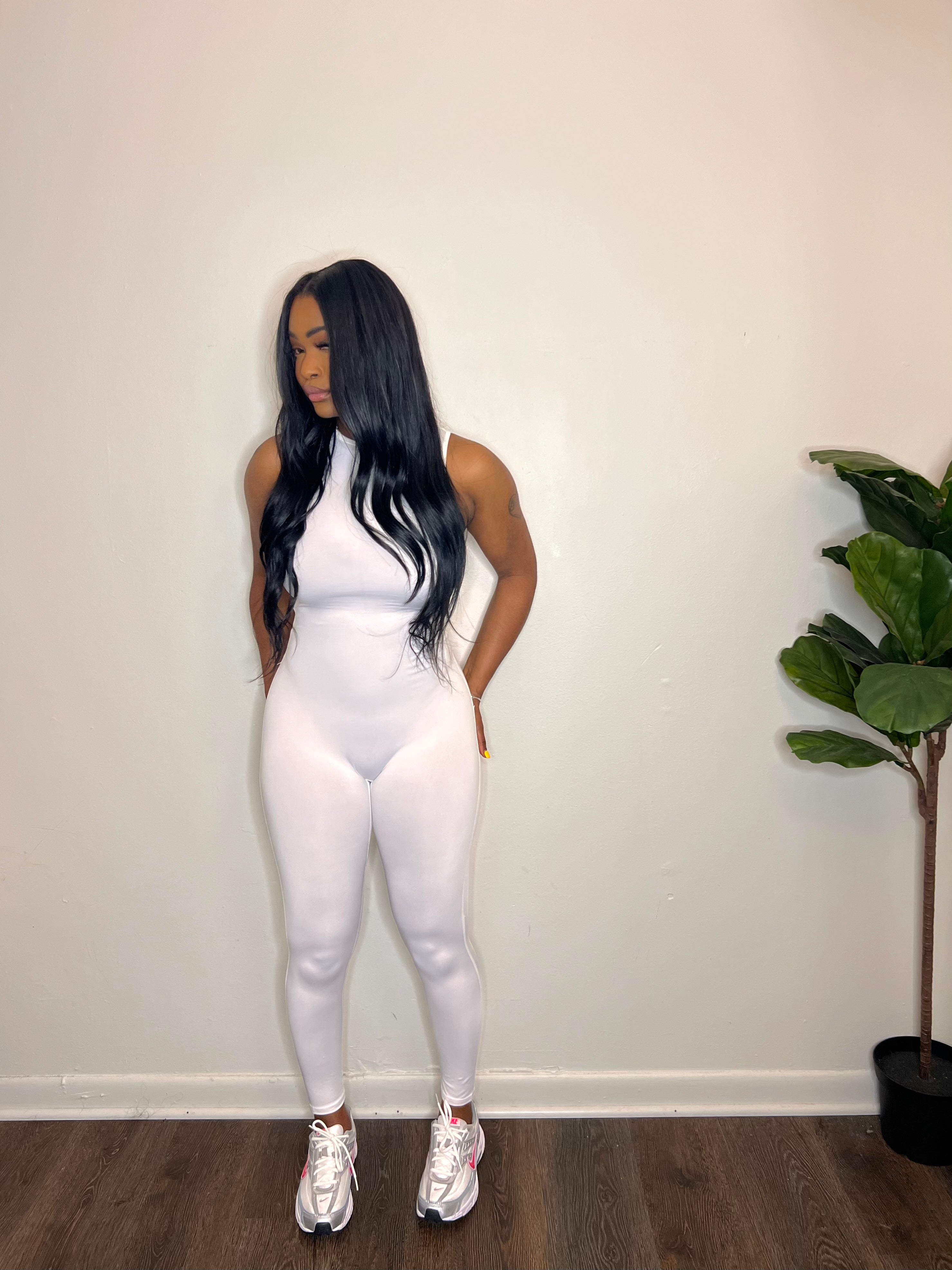 White skin tight jumpsuit hotsell