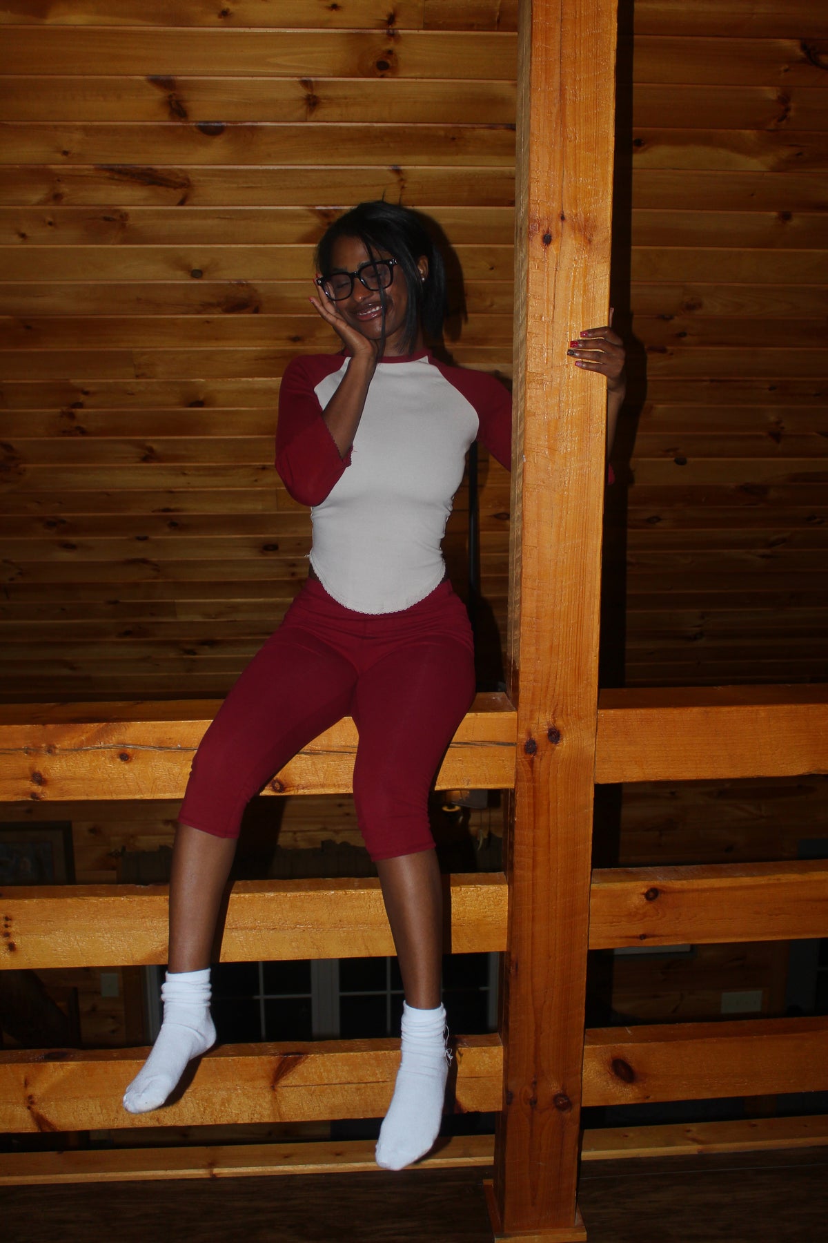Campfire Capri Set - Raglan Top - Leggings - Wine Red