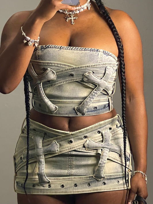 Chromed Heart Mini Skirt Set