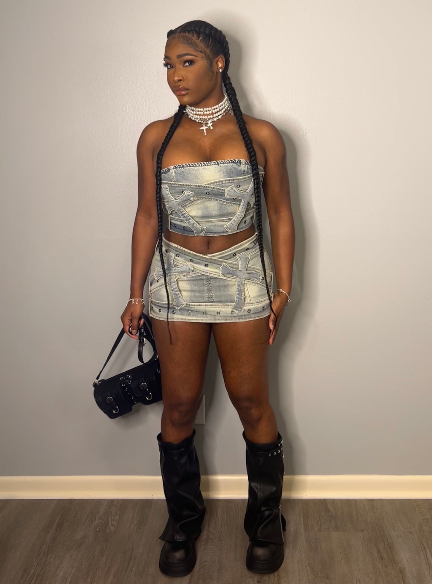 Chromed Heart Mini Skirt Set