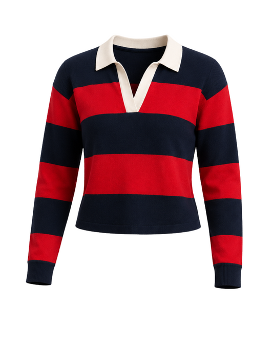 Elm Street - knit Polo - Stripped - Navy - Red