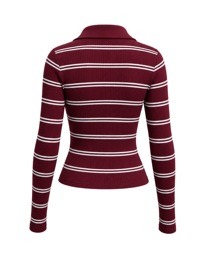 Hilary bel-Air - Stripped - Long Sleeved - Polo - Burgundy